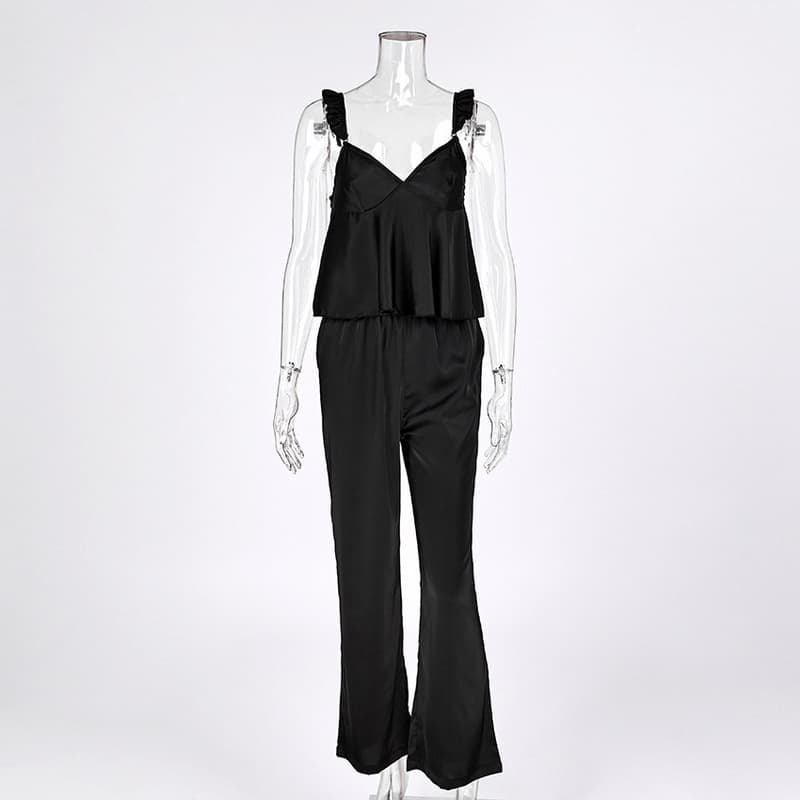 NURO Spaghetti Strap Cami Top and Pants Set Silk Like Pajama Set