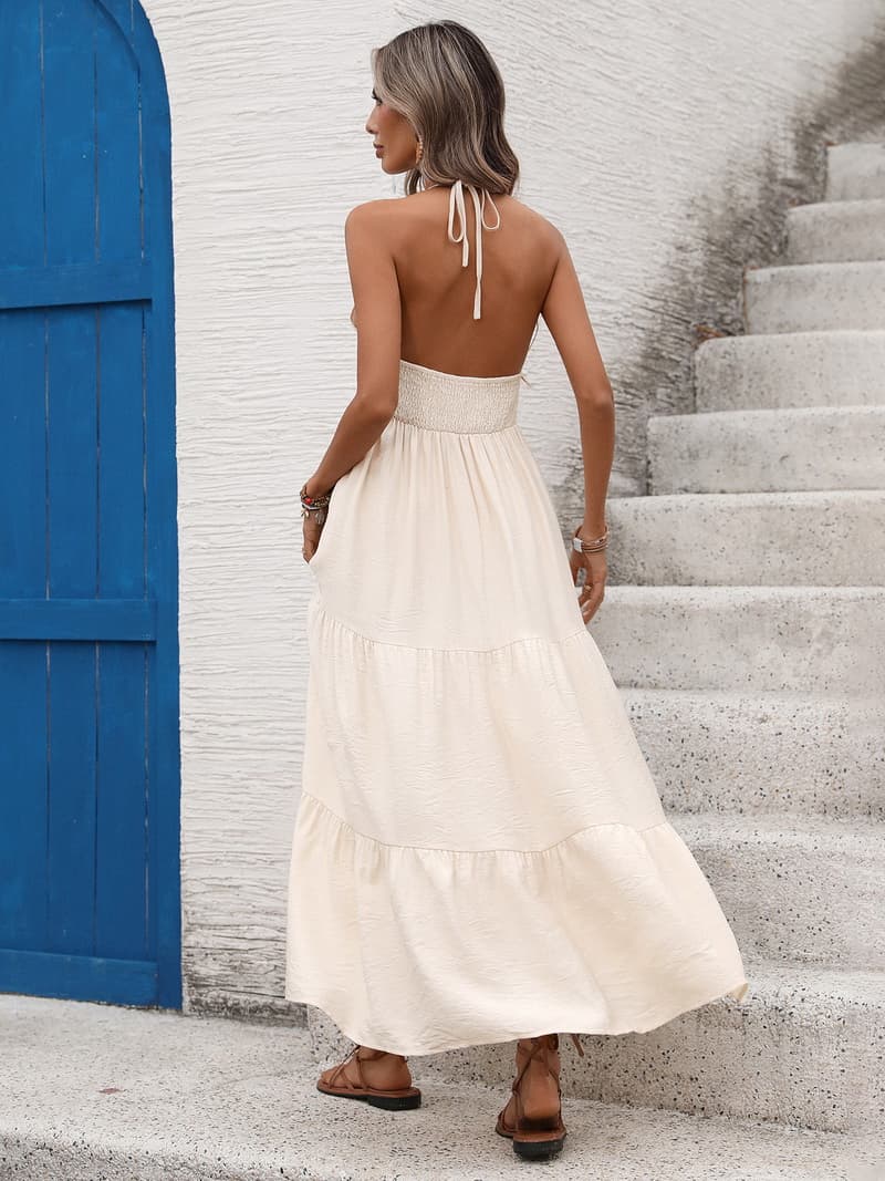 NURO Spaghetti Strap Midi Dress V-Neck Tassel Detail Slip Dress