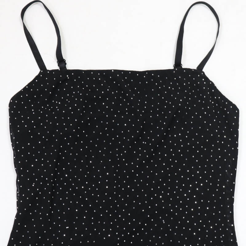 NURO Spaghetti Strap Sequin Mesh Bodycon Long Dress