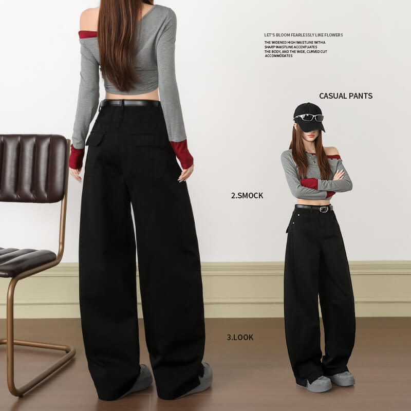 NURO Split Hem Curved Wide-Leg Pants