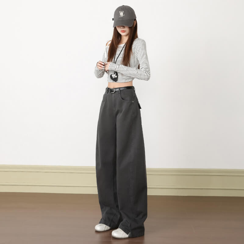 NURO Split Hem Curved Wide-Leg Pants