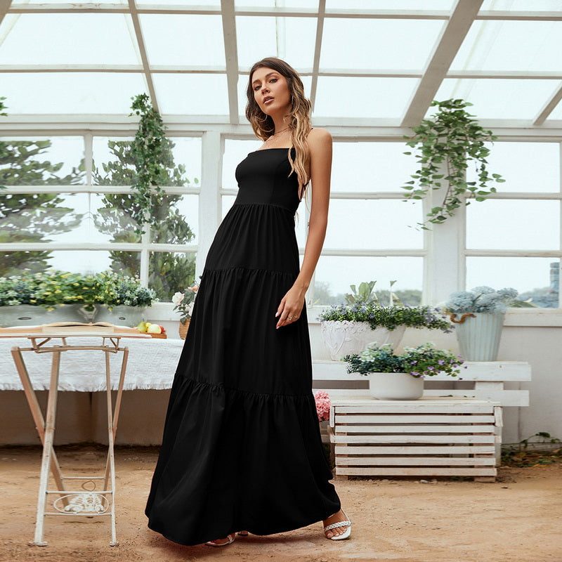 NURO Square Neck Maxi Dress Spaghetti Strap Backless Knit Dress