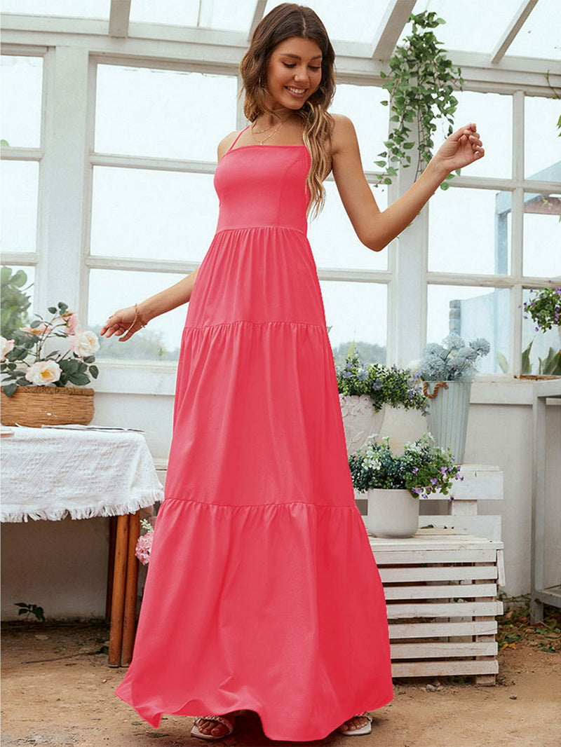 NURO Square Neck Maxi Dress Spaghetti Strap Backless Knit Dress
