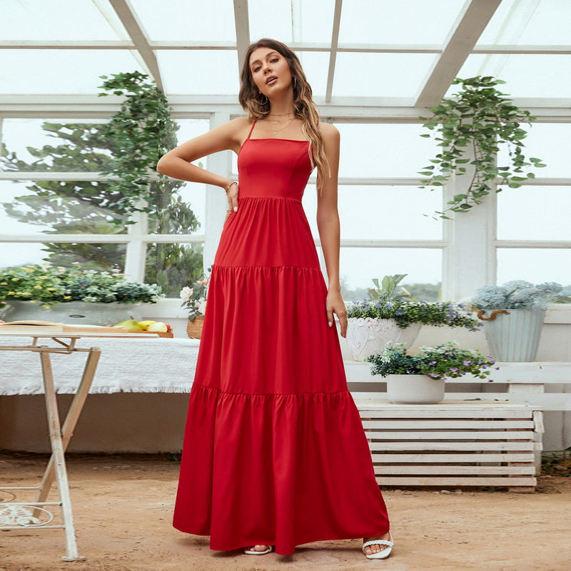 NURO Square Neck Maxi Dress Spaghetti Strap Backless Knit Dress