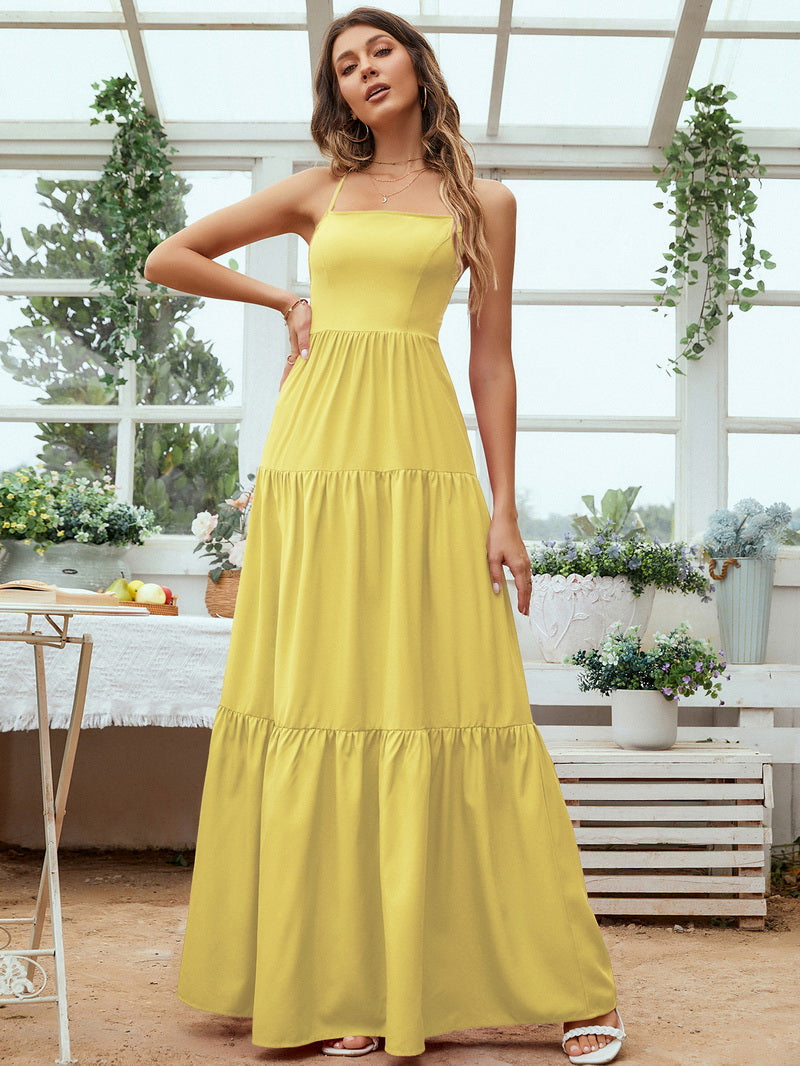 NURO Square Neck Maxi Dress Spaghetti Strap Backless Knit Dress