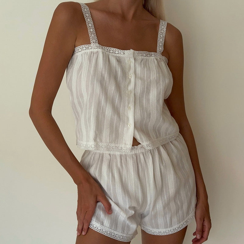 NURO Square Neck Tank Top and Shorts Set Casual Cotton Lounge Set