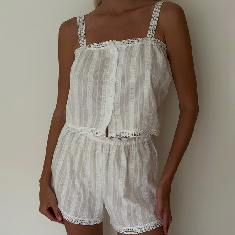 NURO Square Neck Tank Top and Shorts Set Casual Cotton Lounge Set