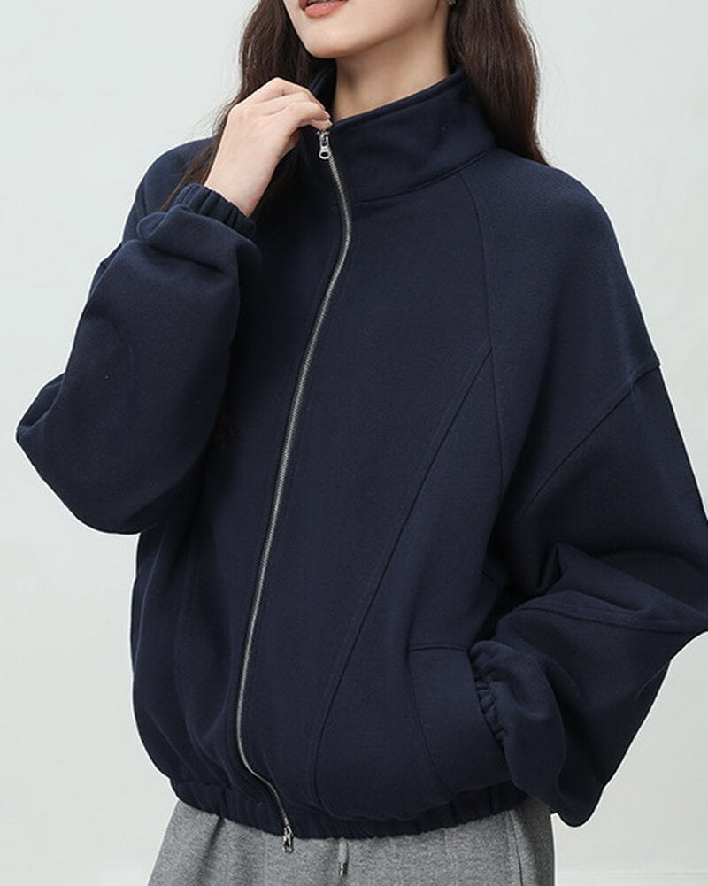 NURO Stand Collar Zip-Up Sweatshirt - Oversized Heavyweight Pullover