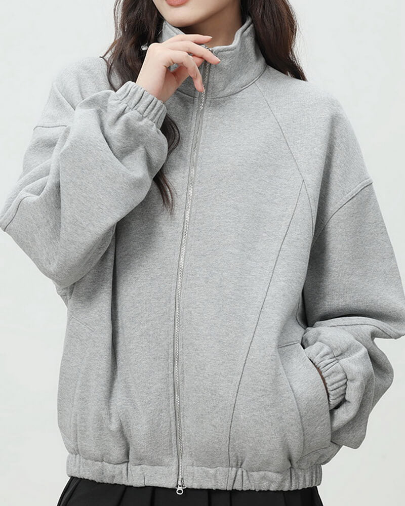 NURO Stand Collar Zip-Up Sweatshirt - Oversized Heavyweight Pullover