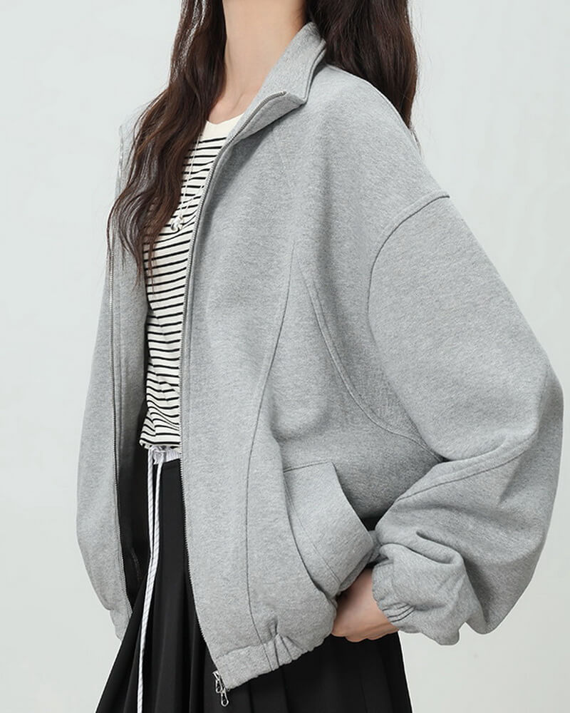 NURO Stand Collar Zip-Up Sweatshirt - Oversized Heavyweight Pullover