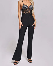 NURO Strapless Lace Bandage Jumpsuit with Boning Detail