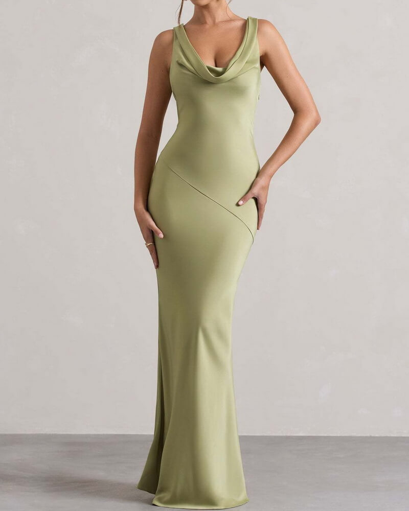 NURO Strapless Mermaid Backless Maxi Dress Women's Elegant Silk Touch Evening Gown
