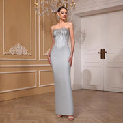 NURO Strapless Sequin Mermaid Evening Gown with Crystal Rhinestone Detail