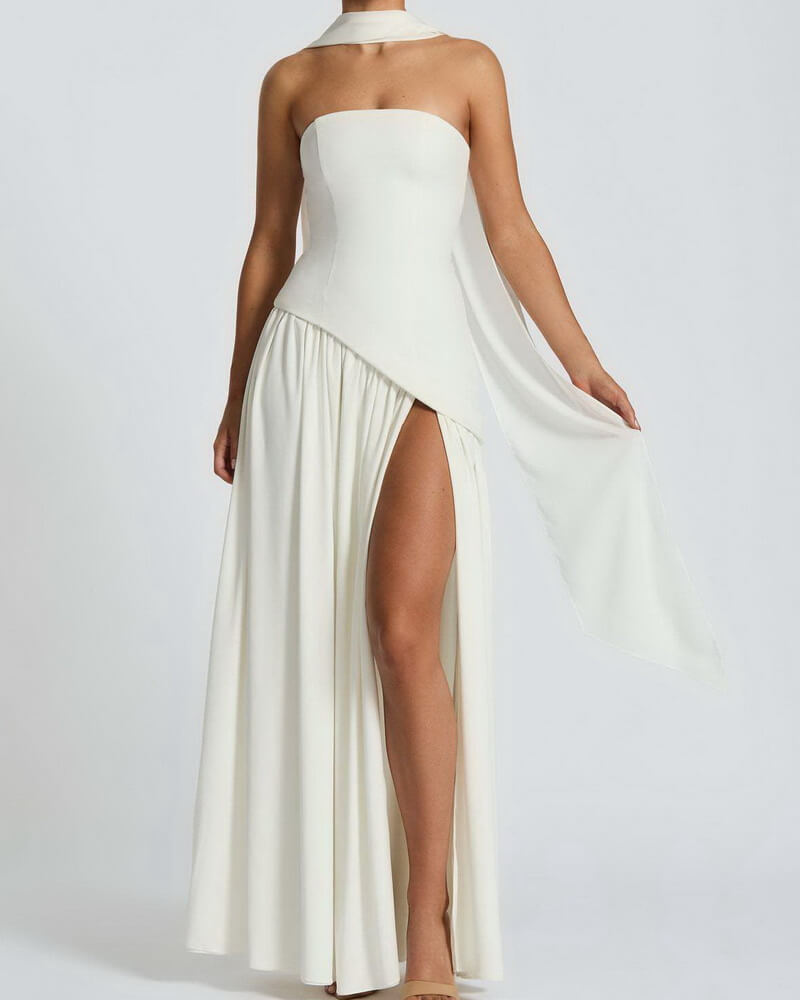 NURO Strapless Slit Maxi Dress Women's Elegant High Waist Bodycon Evening Gown