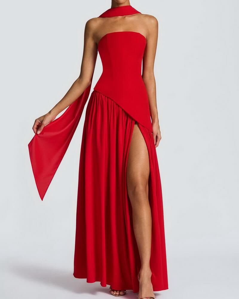 NURO Strapless Slit Maxi Dress Women's Elegant High Waist Bodycon Evening Gown