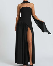 NURO Strapless Slit Maxi Dress Women's Elegant High Waist Bodycon Evening Gown