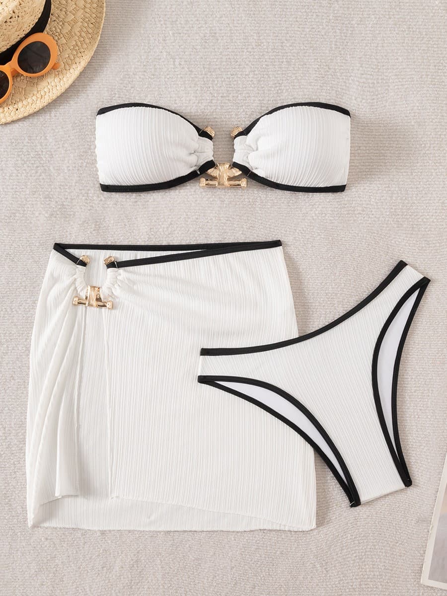 NURO Strapless metal jewelry solid color slit bikini