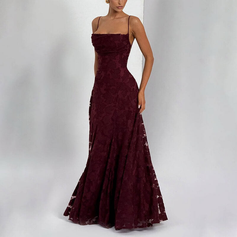 NURO Strappy Backless Chiffon Maxi Dress Women's Elegant Jacquard Evening Gown