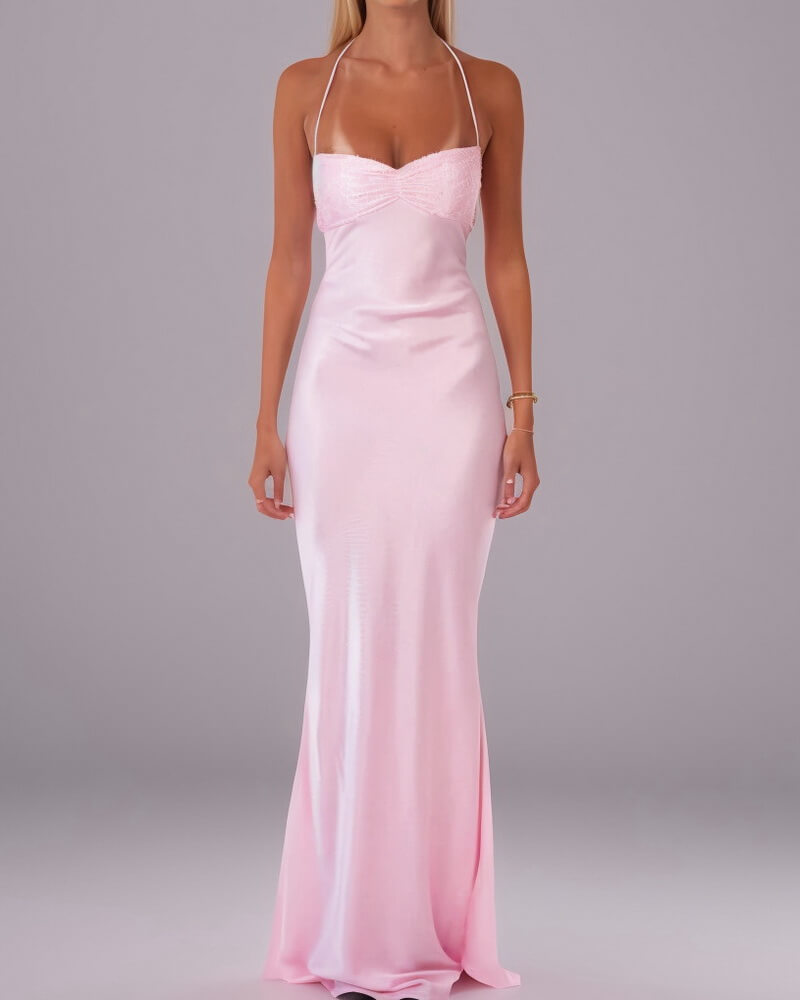 NURO Strappy Sequin Backless Maxi Dress Women's Glamorous Bodycon Evening Gown