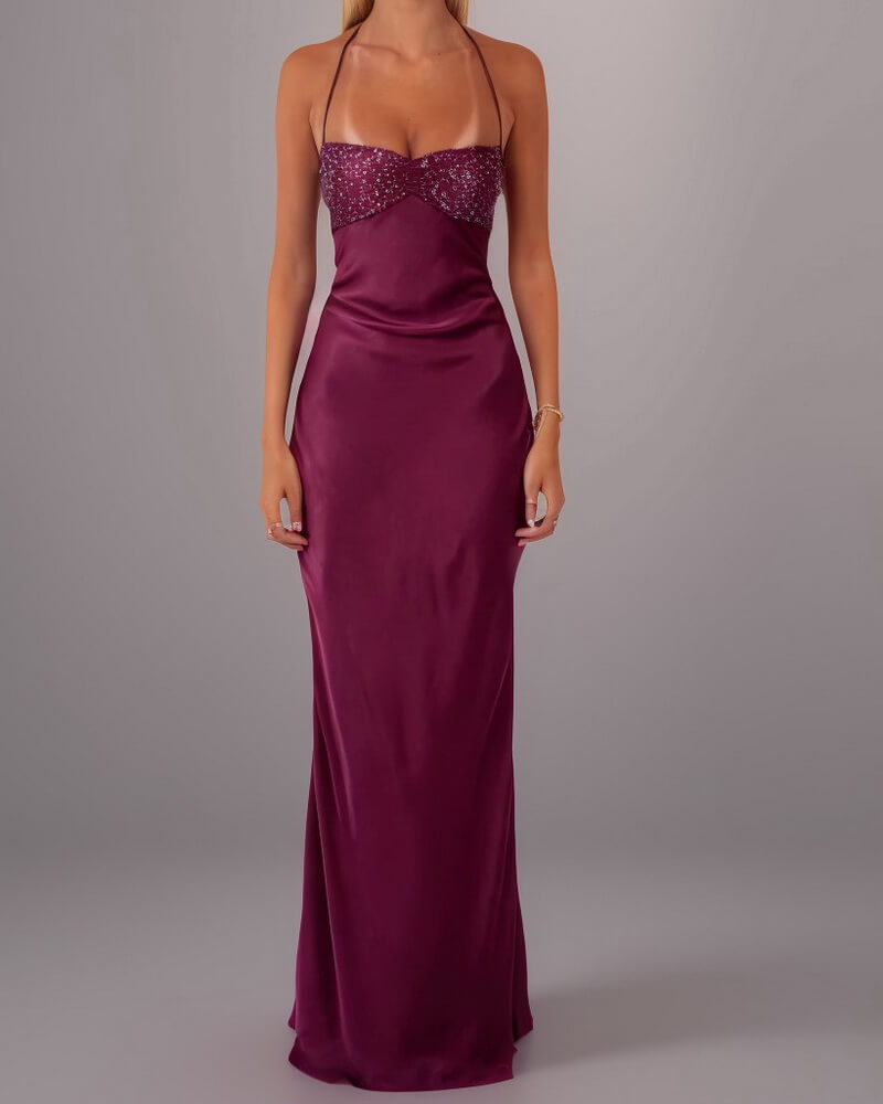 NURO Strappy Sequin Backless Maxi Dress Women's Glamorous Bodycon Evening Gown