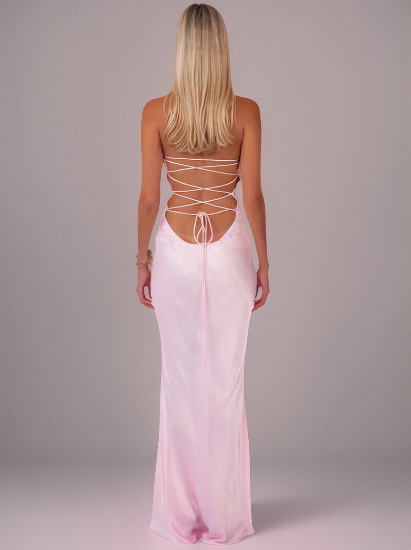 NURO Strappy Sequin Backless Maxi Dress Women's Glamorous Bodycon Evening Gown