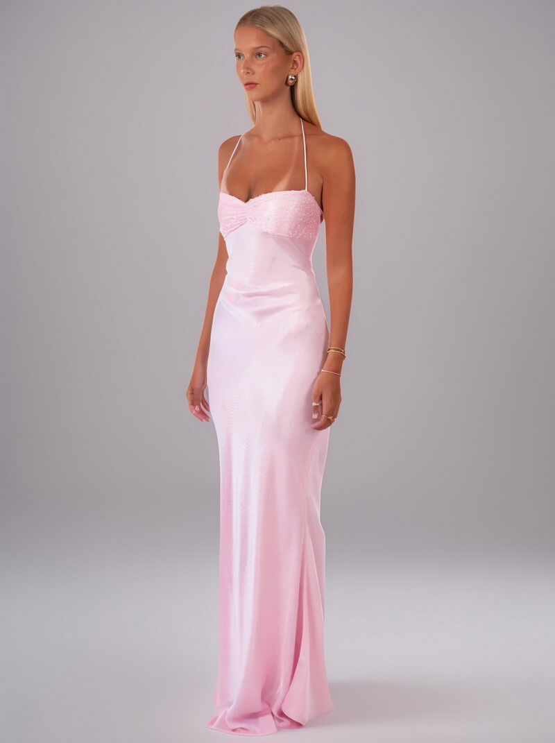 NURO Strappy Sequin Backless Maxi Dress Women's Glamorous Bodycon Evening Gown