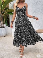NURO Striped A-Line Maxi Dress Spaghetti Strap High Waist Summer Dress