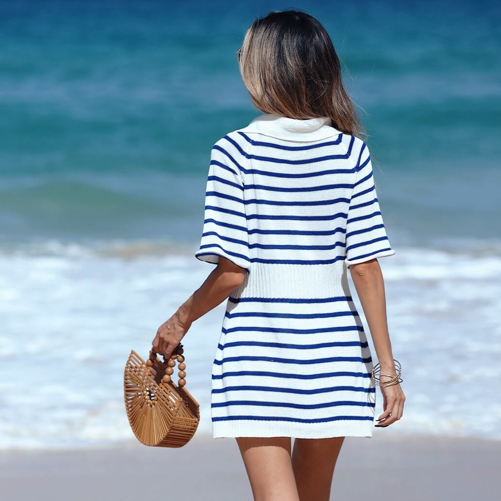 NURO Striped Crochet Knit Cover-Up Dress
