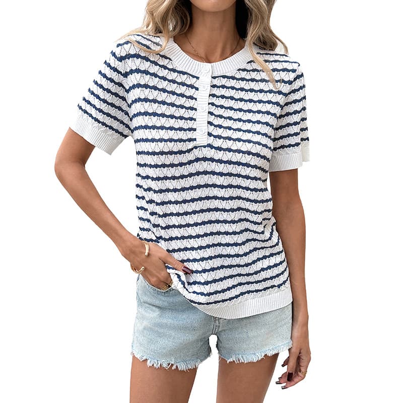 NURO Striped Drop Shoulder T-Shirt Short Sleeve Casual Top
