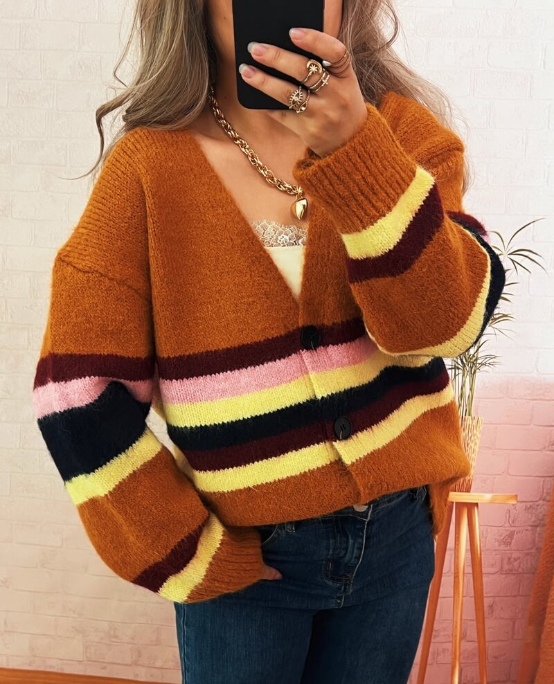 NURO Striped Open Front Knit Cardigan Women's Casual Long Sleeve Cover-Up