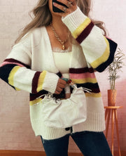 NURO Striped Open Front Knit Cardigan Women's Casual Long Sleeve Cover-Up
