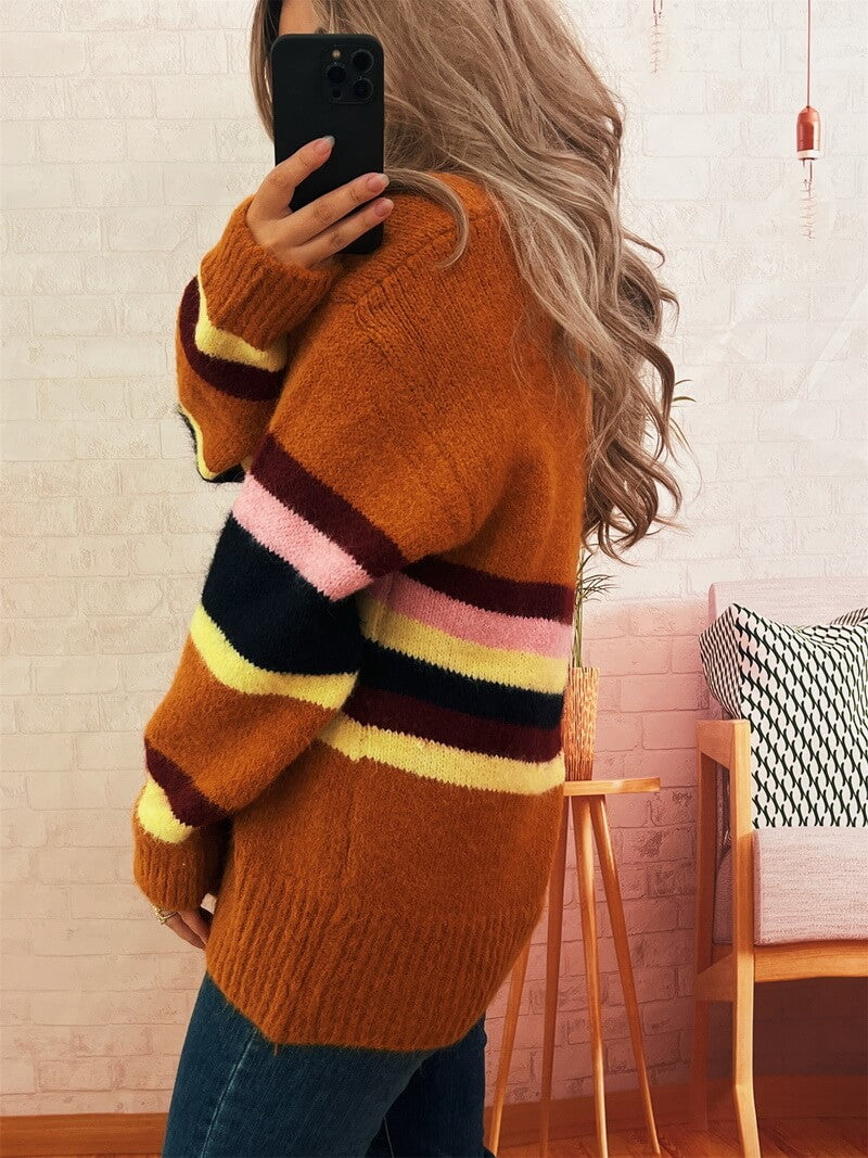 NURO Striped Open Front Knit Cardigan Women's Casual Long Sleeve Cover-Up