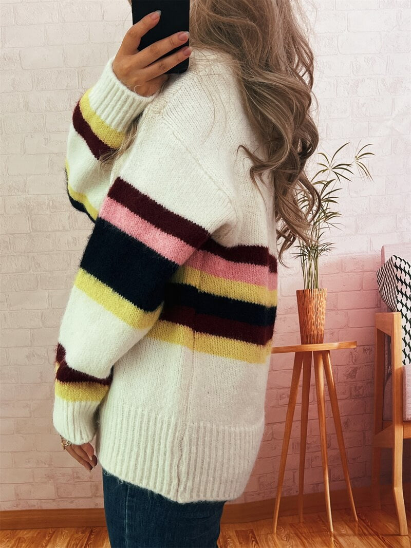 NURO Striped Open Front Knit Cardigan Women's Casual Long Sleeve Cover-Up