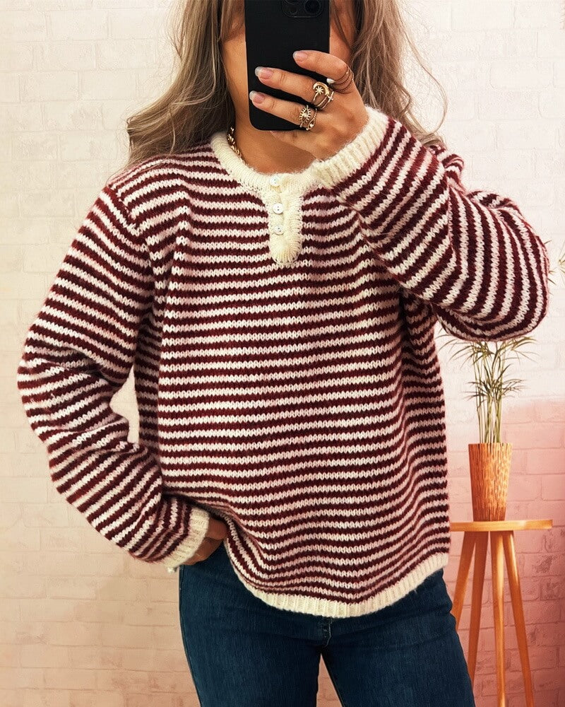 NURO Striped Round Neck Pullover Sweater Women's Casual Loose Knit Top