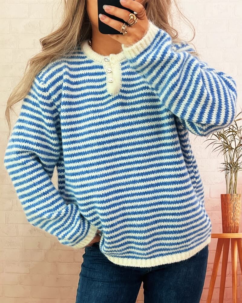 NURO Striped Round Neck Pullover Sweater Women's Casual Loose Knit Top