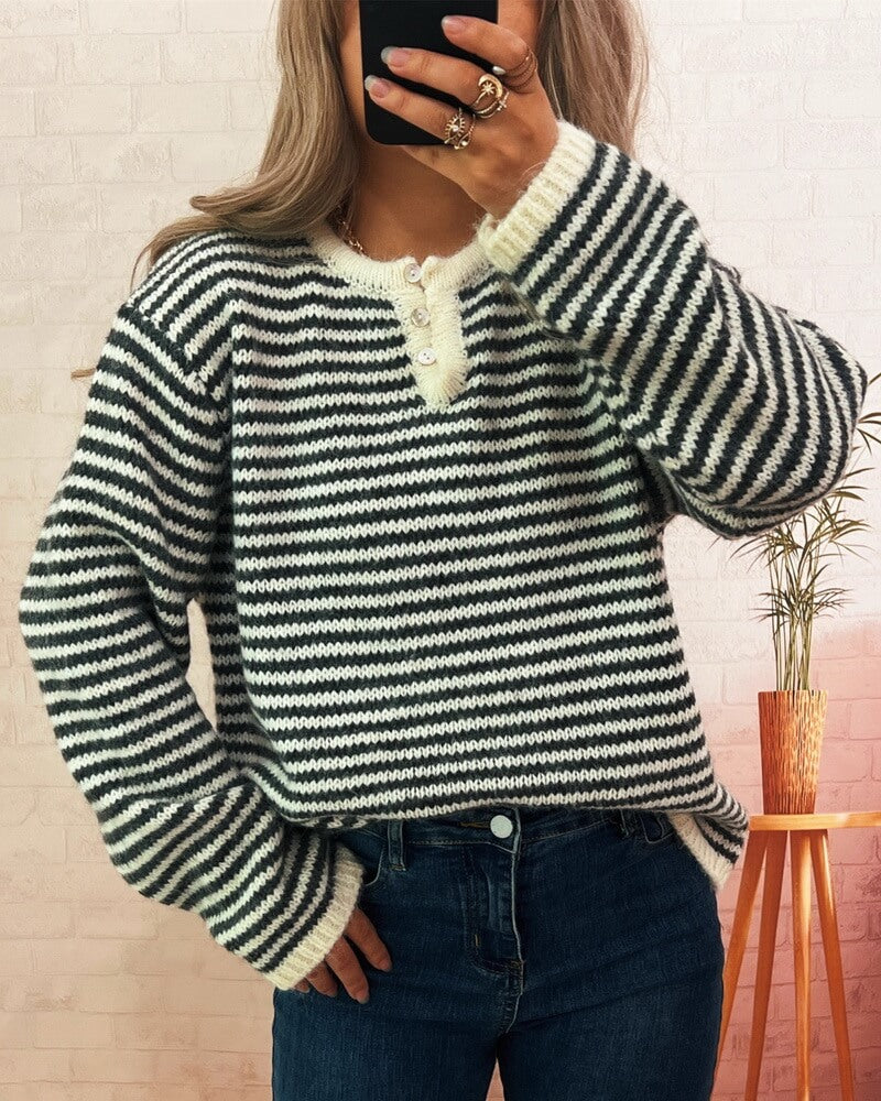 NURO Striped Round Neck Pullover Sweater Women's Casual Loose Knit Top