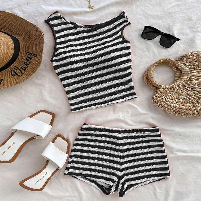 NURO Striped Tank Top and Shorts Lounge Set for Women