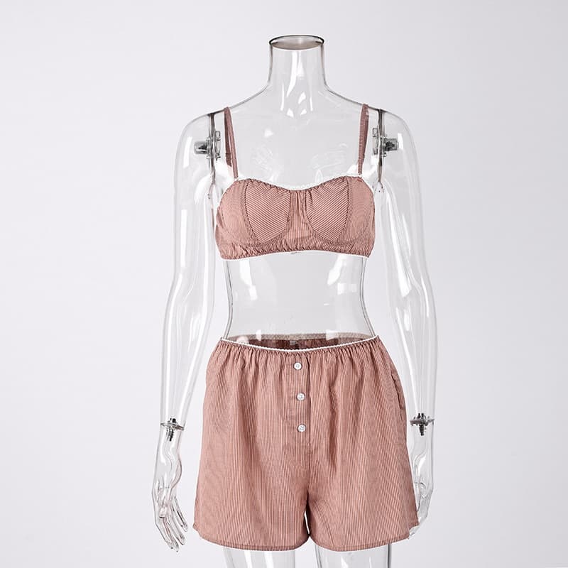 NURO Striped Tank Top and Shorts Set Casual Lounge Set