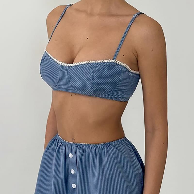 NURO Striped Tank Top and Shorts Set Casual Lounge Set