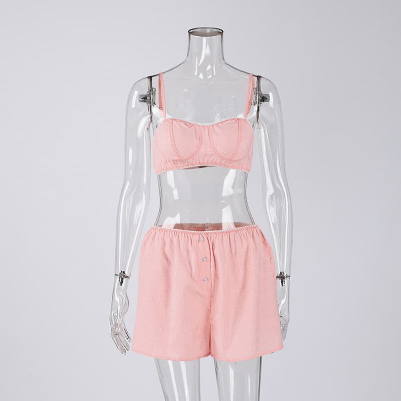 NURO Striped Tank Top and Shorts Set Casual Lounge Set