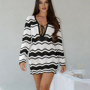 NURO Striped beach dress V-neck strappy long sleeves