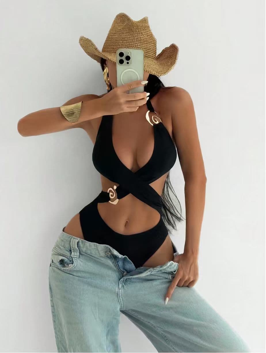 NURO Tethered cutout high-waist one-piece swimsuit