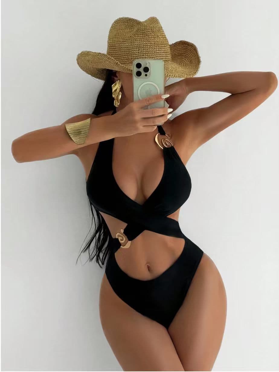 NURO Tethered cutout high-waist one-piece swimsuit