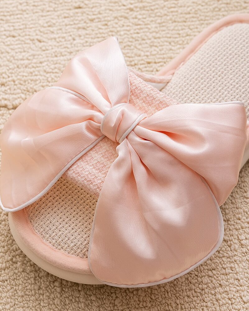 NURO Tweed Pattern Linen Slide Sandals with Bow for Women