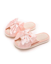 NURO Tweed Pattern Linen Slide Sandals with Bow for Women