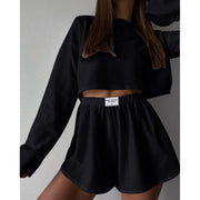 NURO Two Piece Outfit Long Sleeve Top and Shorts Set Casual Lounge Set