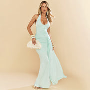 NURO U-Neck Bodycon Maxi Dress High Waist Tie Detail Long Dress