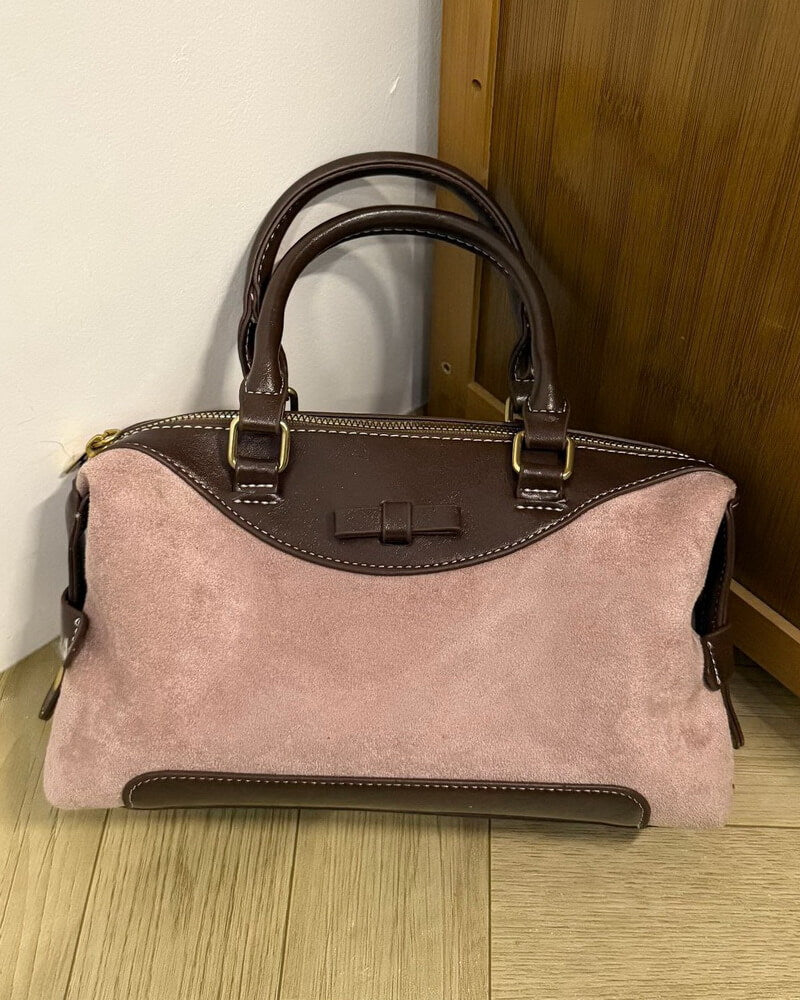 NURO Unisex Suede Boston Bag Colorblock Shoulder and Handheld Bag