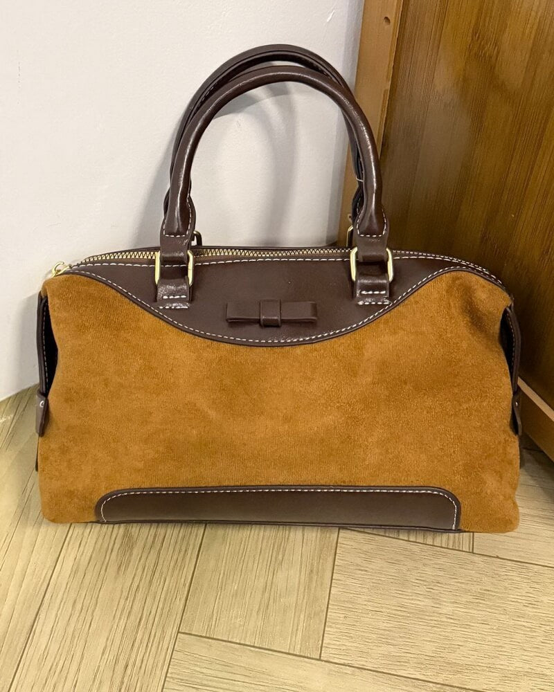 NURO Unisex Suede Boston Bag Colorblock Shoulder and Handheld Bag