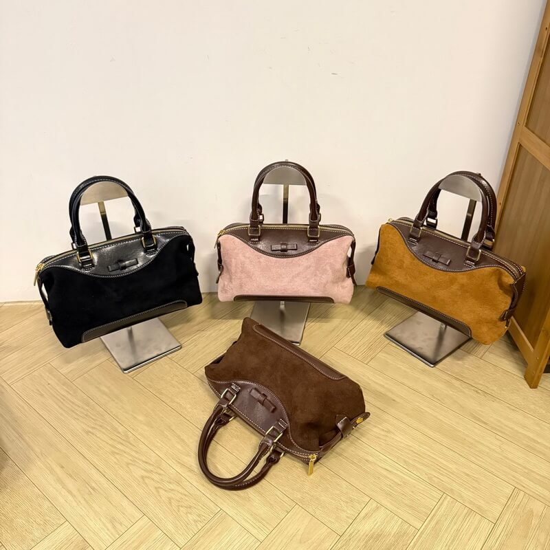 NURO Unisex Suede Boston Bag Colorblock Shoulder and Handheld Bag